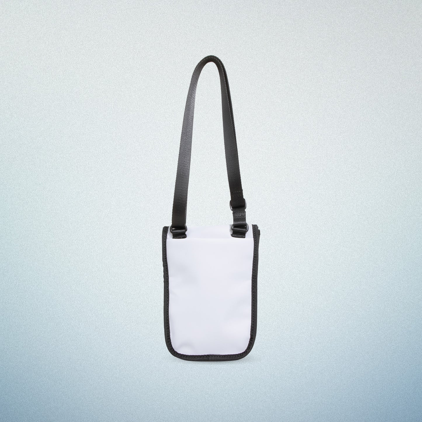 Back view of WAVEIT white eco-friendly crossbody bag with adjustable strap.