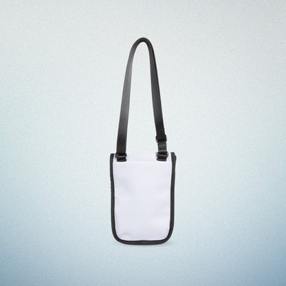 Back view of WAVEIT white eco-friendly crossbody bag with adjustable strap.